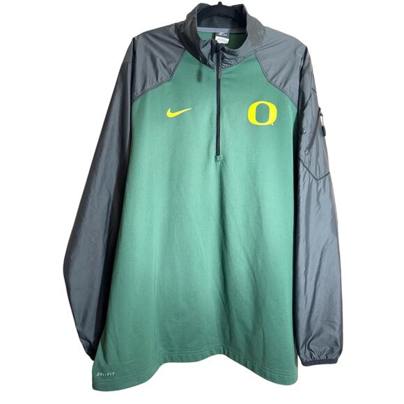 Oregon Ducks XXL Football TEAM ISSUED Nike Dri Fit 1/4 Zip Jacket Green Yellow - Picture 1 of 6